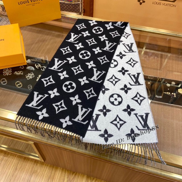 LV專櫃新品路易威登全幅經典Monogram圖案100%羊毛流蘇長巾女士圍巾披肩 mmyj1249